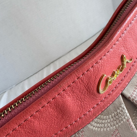 Coach Ashley Dotted Op Art Hippie Beige And Coral Shoulder Crossbody Bag #F20088 - Picture 12 of 16